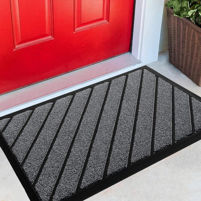 Nijia Non-Slip Striped Indoor / Outdoor Doormat, Grey