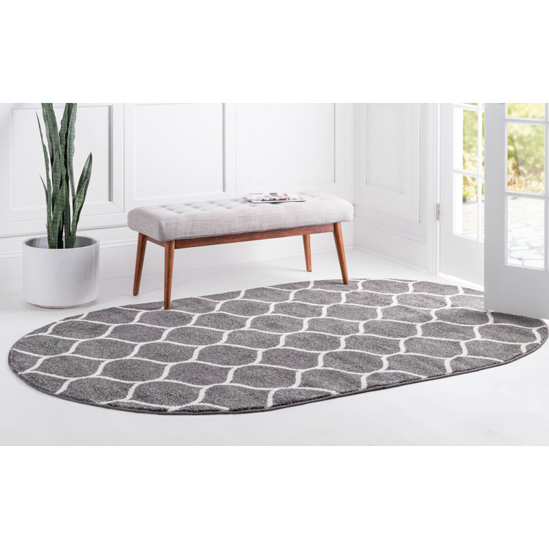 Tapis gris foncé Lllan, Ovale 7 pi 10 po x 10 pi
