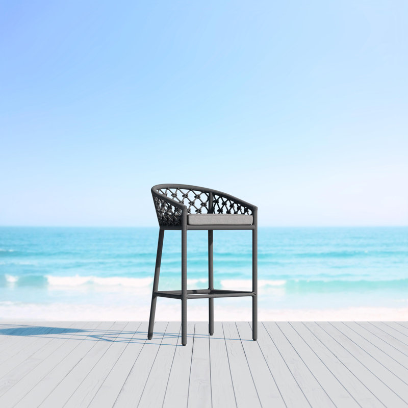 Amelia Patio Bar Stool with Cushion, 28.35" H, Charcoal