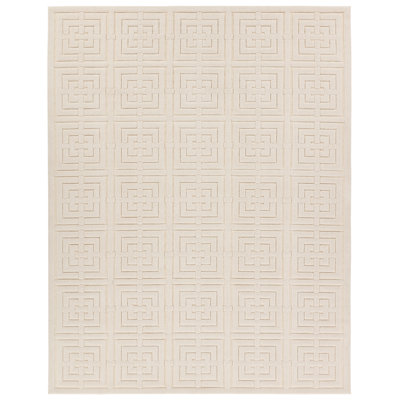 Hira Rectangle Geometric Machine Woven Polyester/Chenille Area Rug in Cream
