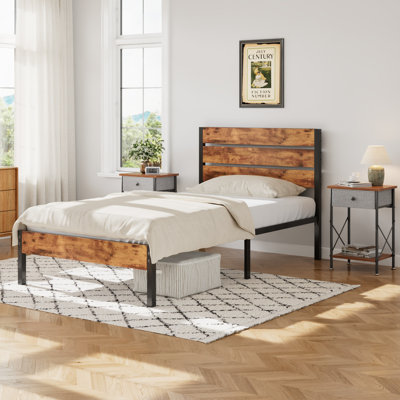 3 Piece Bedroom Set, Rustic Wood Platform Bed Frame With 2 Nightstands Set, Industrial Modern Wood Bedroom Furniture Set Of 3 For Apartment, Guest Roo