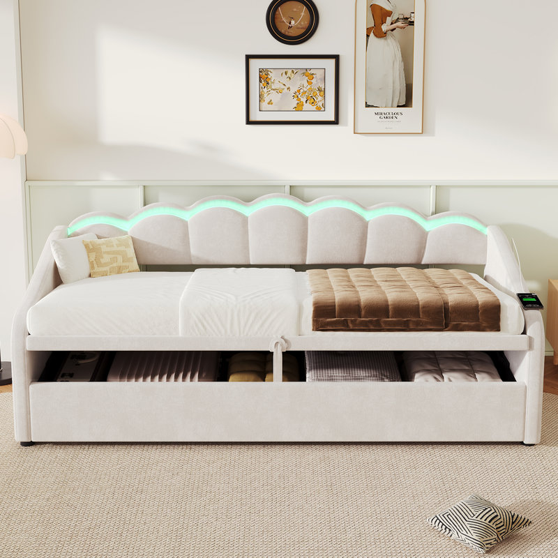 Upholstered Single (3') Ottoman Bed, Beige