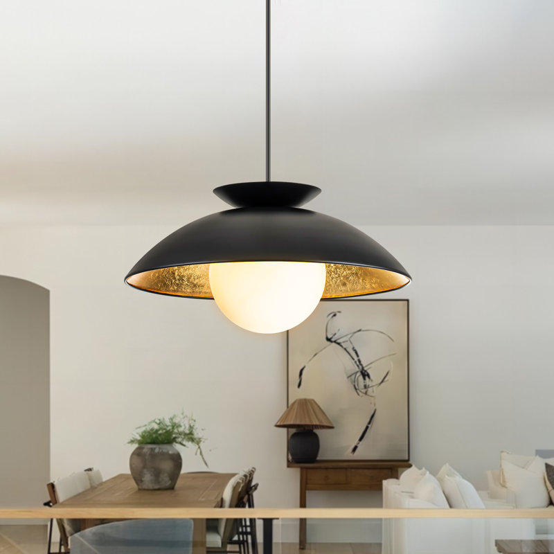 Luminaire suspendu dôme à 1 lumière avec abat-jour en verre givré Briceson, Noir