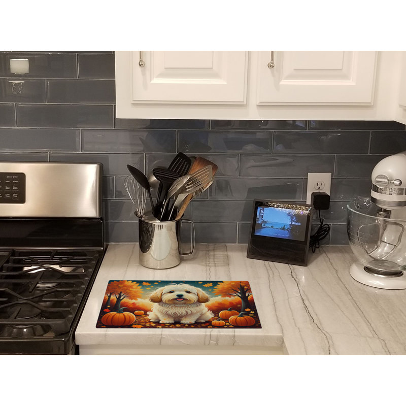 Coton De Tulear Fall Glass Cutting Board Large