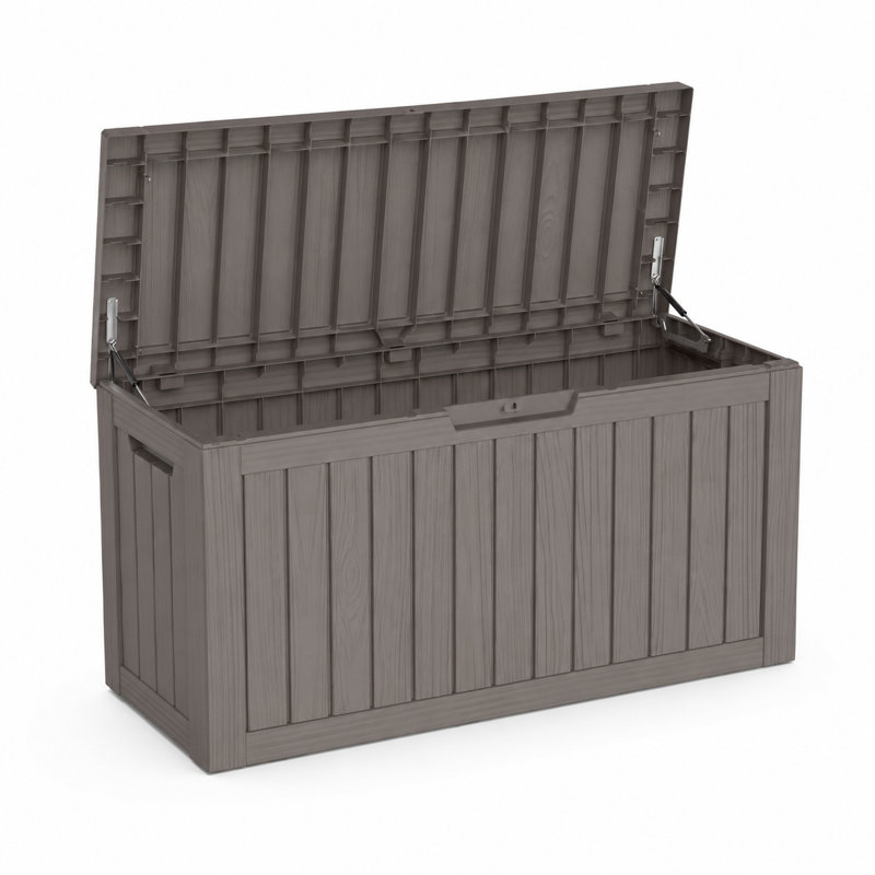 Coffre de terrasse étanche de 100 gallons – Coffre de rangement verrouillable en résine étanche avec siège, Grey