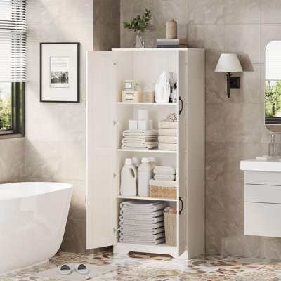 60" Tall Kitchen Pantry Cabinet with 2 Doors, Adjustable Shelves, Freestanding Storage Cupboard