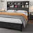 Full/Queen/King Bed Frame with Bookcase Headboard & Charging Station, Under Bed Storage, Black-729944587