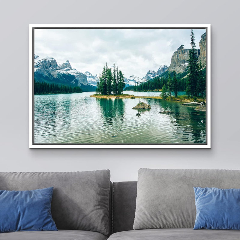 Nature, paysage, hiver, pin, forêt, montagne, lac, H 16 po x l 24 po x P 1,5 po, Cadre blanc