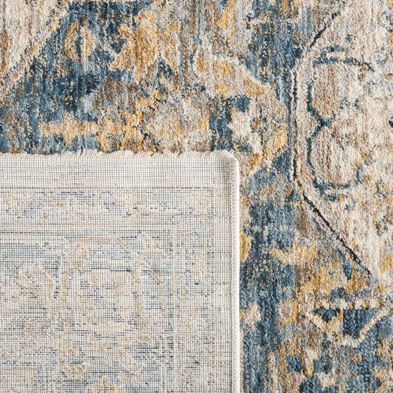 Tapis oriental bleu / jaune / ivoire, Rectangle 8 pi x 10 pi