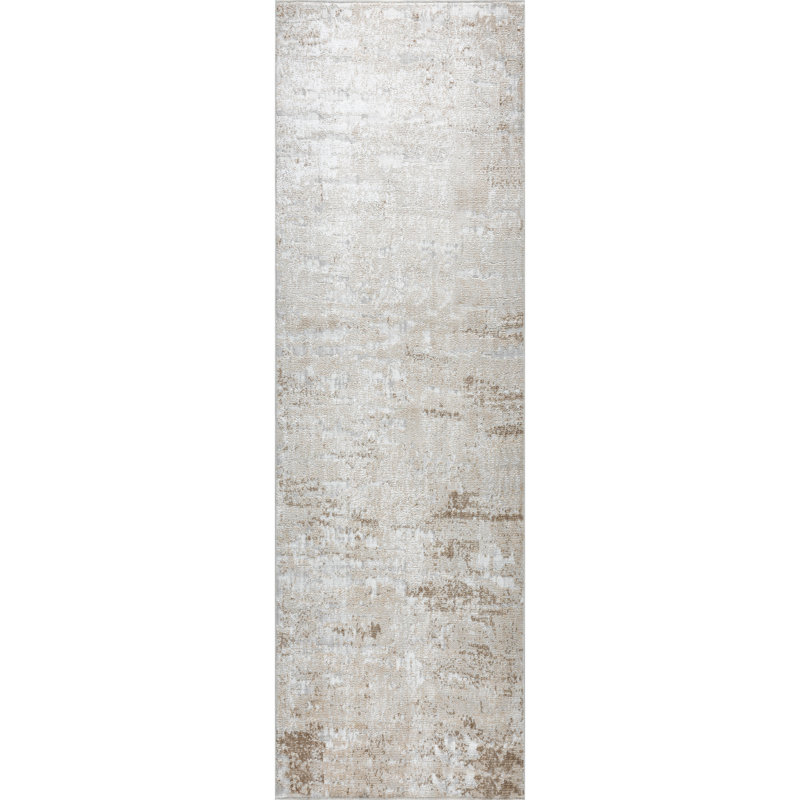 Stafford Beige & Brown Abstract High-Low Modern Rug, Beige/Brown, 2'6" x 8'0"