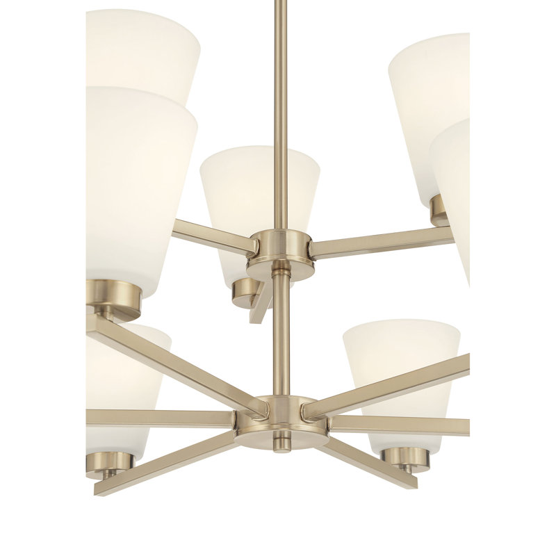 Lustre 9 lumières 28,5 "de large Merity, Or moderne