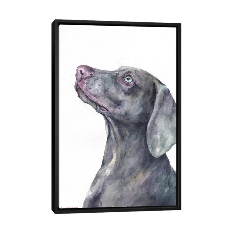 «Weimaraner» par George Dyachenko, reproduction sur toile tendue, H 26 po x l 18 po x P 1,5 po, Toile avec cadre noir