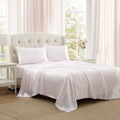 Laura Ashley Printed Satin Bow Ribbon Pink King Sheet Set