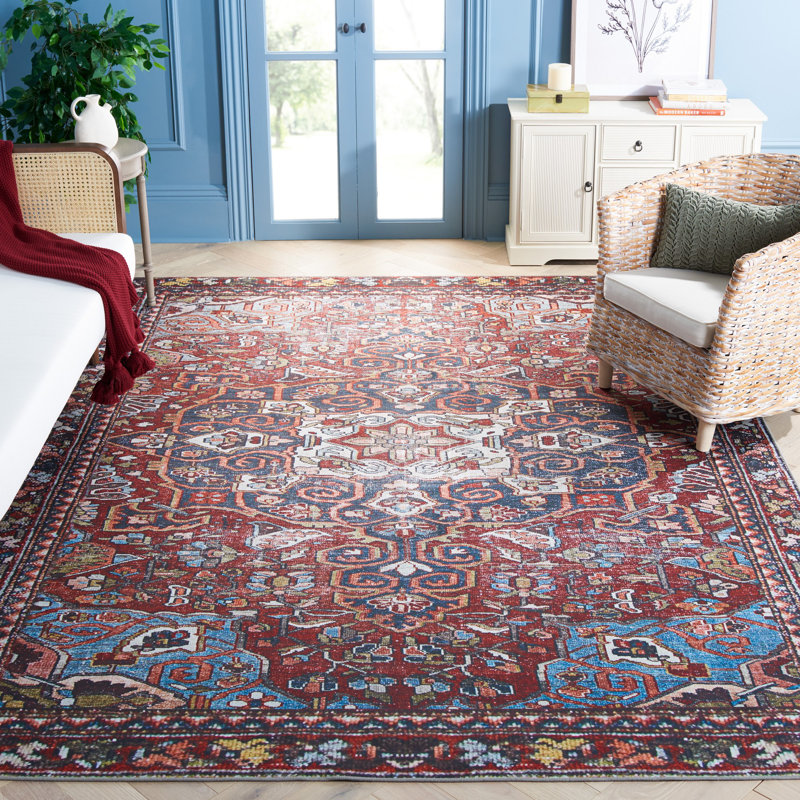 Tapis rouge / bleu marine Ziebarth 176 M / W S / R, Rectangle 8 pi x 10 pi