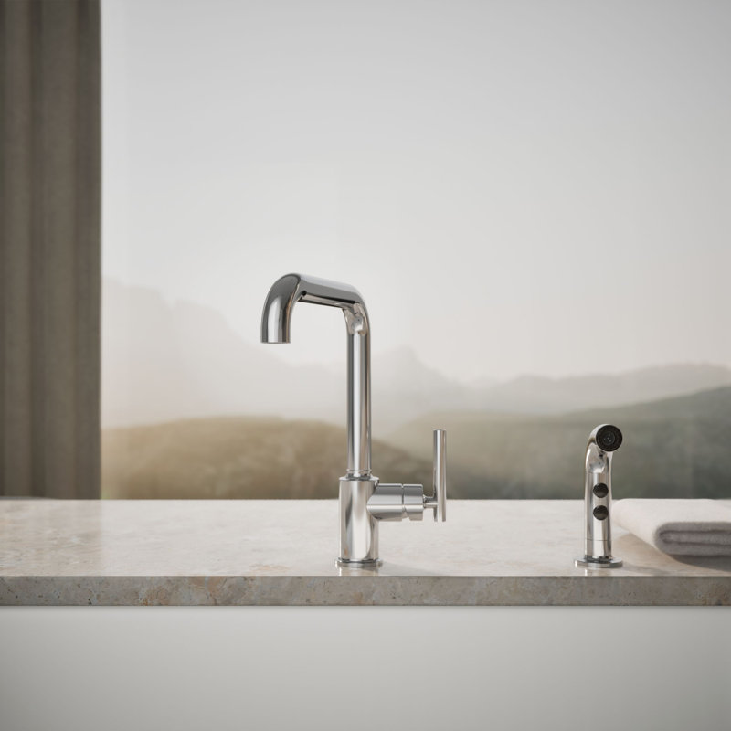 Purist Two-Hole Kitchen Sink Faucet with 8" Spout and Matching Finish Sidespray, Polished Chrome