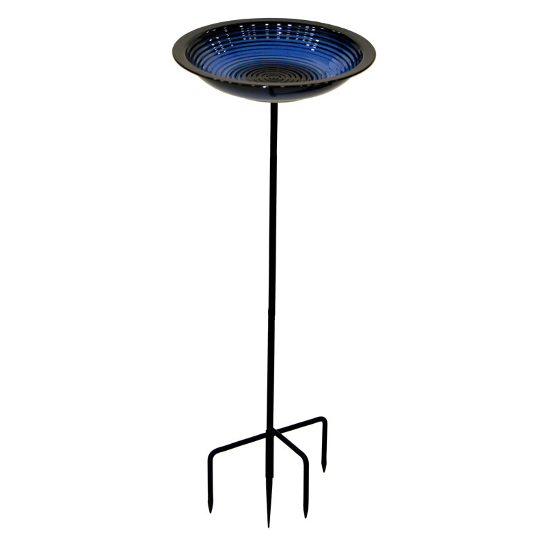 Avian Ceramic Stake Birdbath, Blue