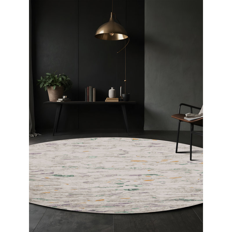 Machine Washable Gray Area Rug, Round 7'