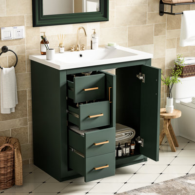 Meuble-lavabo de salle de bain avec lavabo en céramique de 30 po Conception moderne de l'espace de rangement abondant et de la structure de l'armoire d'évier à surface lisse - Finition résistante