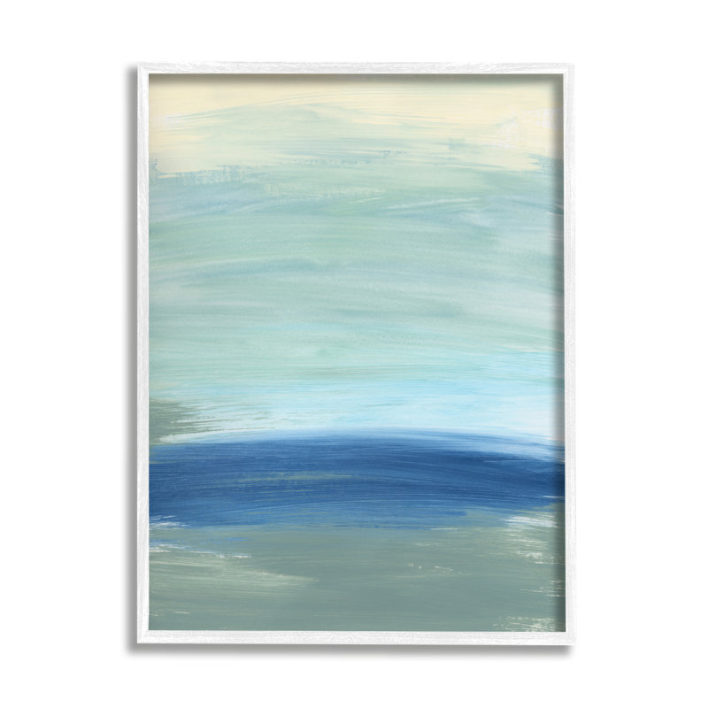 Vague nautique, inspiration, vagues bleues fluides - Peinture, H 20 po x l 16 po, Giclée encadrée blanc bord de mer
