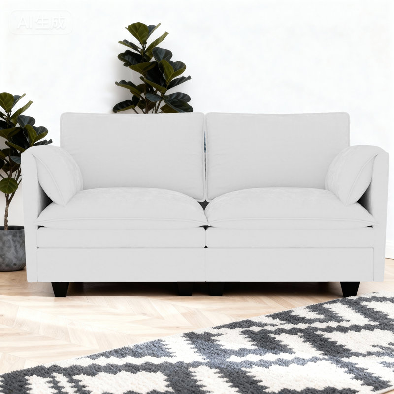 74.27" Loveseat Sofa with Side Storage Pocket, White