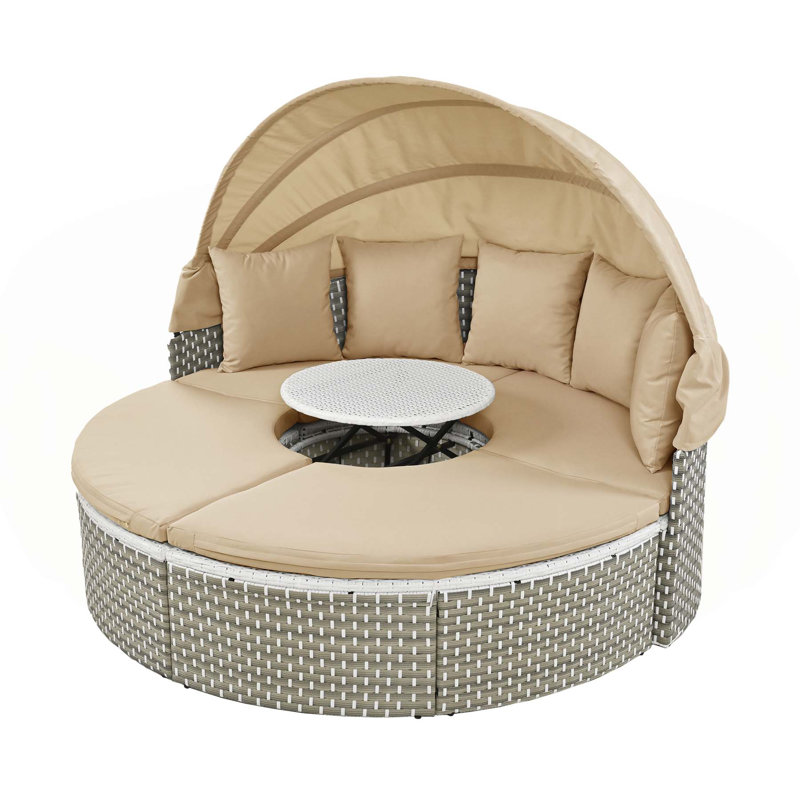 Versatile Outdoor Rattan Daybed with Multiple Functionalities for Relaxation, Light Coffee