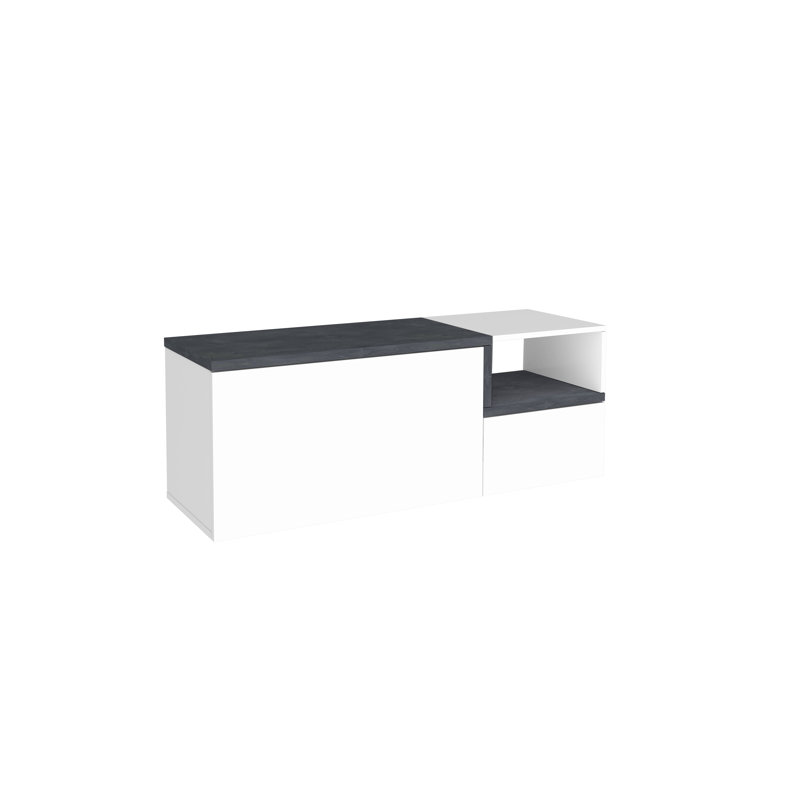 Meagher Upholstered Storage Bench, White Glossy/Slate