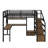 Full Size Loft Bed With LED Light & Charge Station, Metal Loft Bed With Desk And Staircase, Loft Bed With Wardrobe-1728977527
