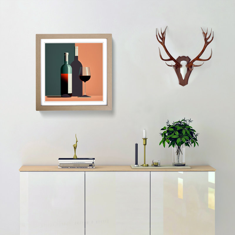 Wine Mid-Century - Single Picture Frame Print on Wood, Oak