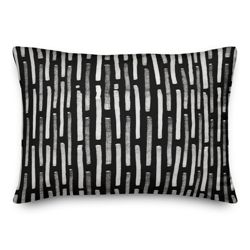  Coussin décoratif rayé intérieur / extérieur en polyester, H 18 po x l 25 po, Noir