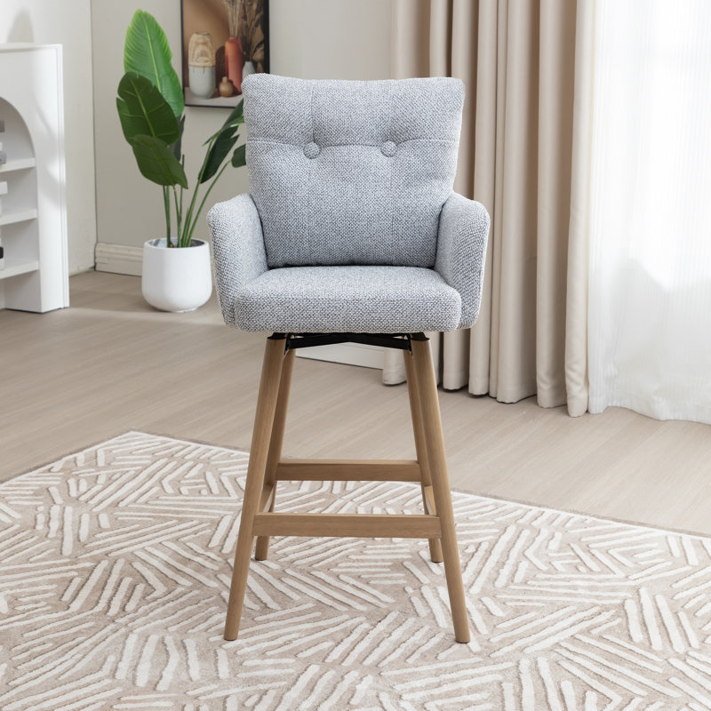 Swivel Upholstered Counter Stool with Solid Wood Frame, Grey