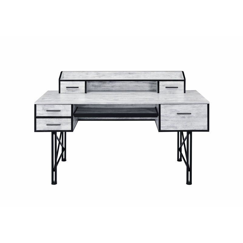 Rectangular Computer Desk With Metal Base And 5 Storage Drawers