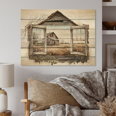 Window View To Farm I - impression sur bois sans cadre