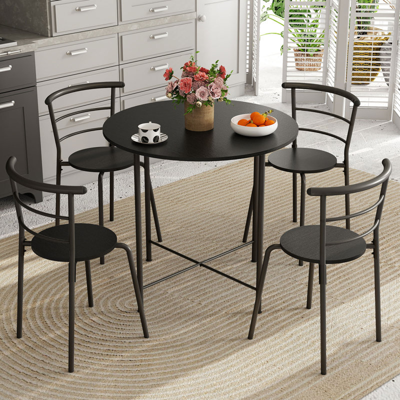 Ensemble de table de salle à manger pour 4 tables et chaises de cuisine peu encombrantes - noir, Noir, noir, noir, noir