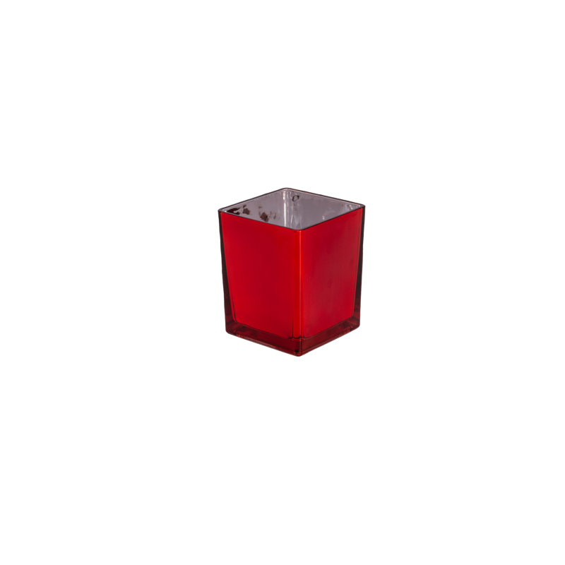 Vase cube en verre fabriqué à la machine avec galvanoplastie à l'intérieur, Rouge, H 2,36 po x l 2,36 po x P 10,88 po