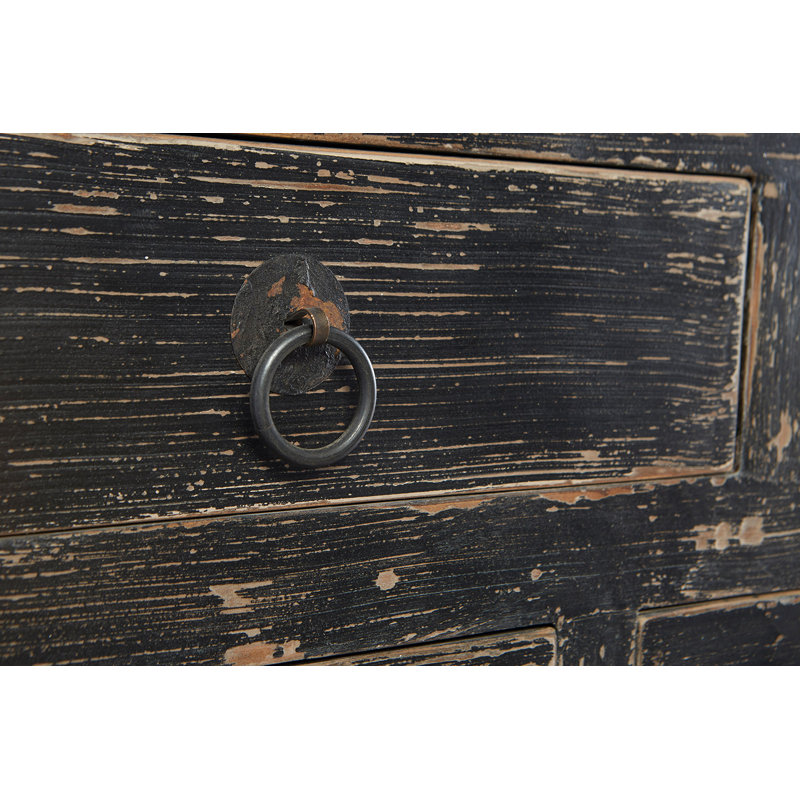 Antiqued Black 9-Drawer Wood Sideboard with Shelves