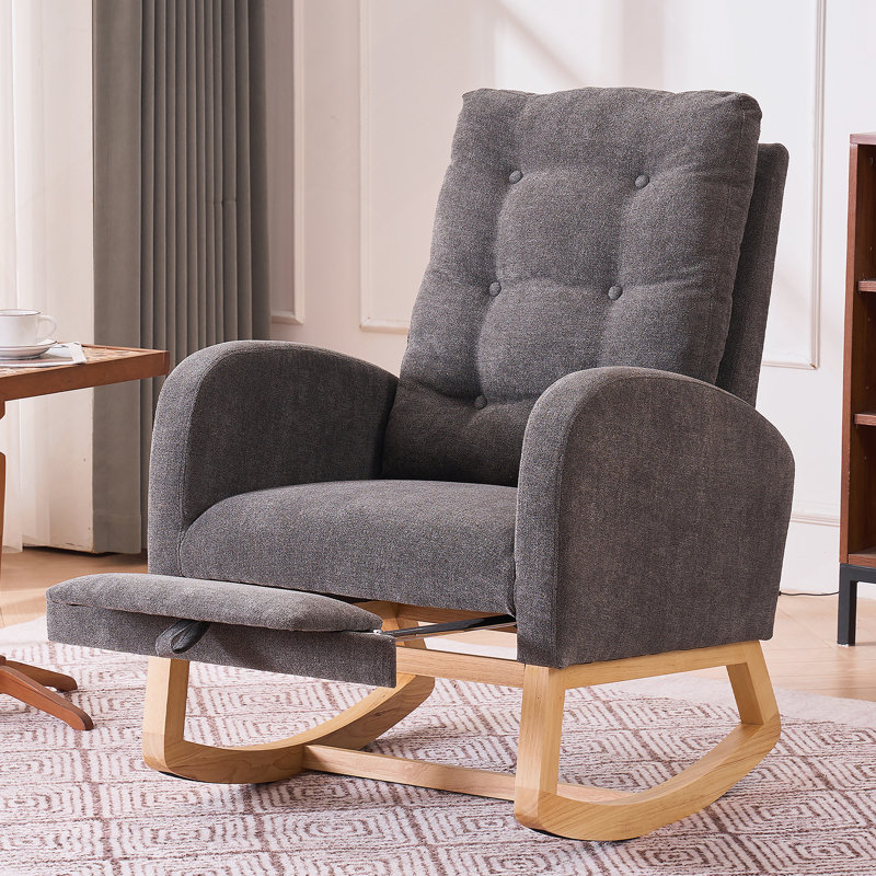 Chaise berçante d'appoint avec repose-pieds et pieds en bois d'hévéa à haut dossier