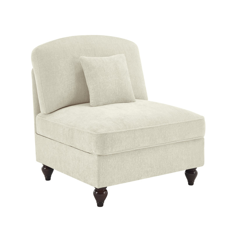 Armless Sofa Chenille W/1 Pillow -Beige+White, Beige/White