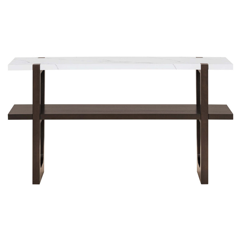 Narrow Console Table with Marble-Effect Top, Retro Entryway Table with Open Shelf, Sofa Table for Entryway, Hallway and Living Room