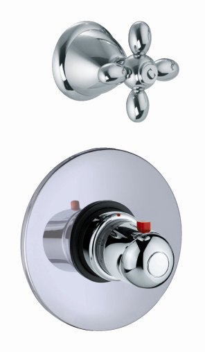 Garniture de robinet thermostatique intégrée avec poignée de contrôle de volume Olivia, Cuivre vieilli