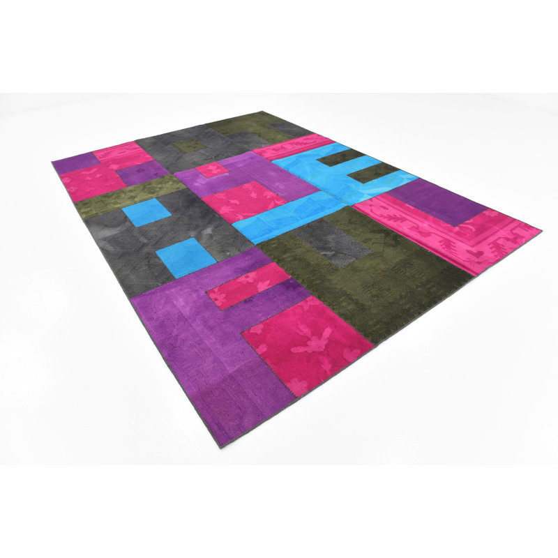 Tapis intérieur en laine rose/vert 7 pi 3 po x 10 pi one-of-kind à la main noué la new age Morecambe
