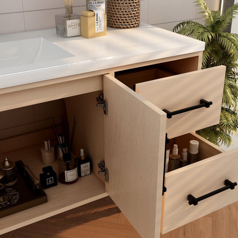 Victoria 59.05'' Single Bathroom Vanity with Acrylic Top, Yellow Oak