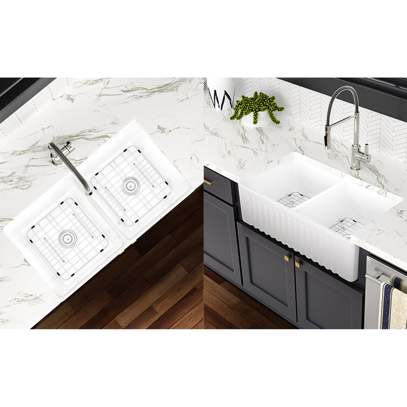 Évier de cuisine double en céramique 33 po x 18 po x 10 po - Chaleur, rouille, design fabuleux et bol profond