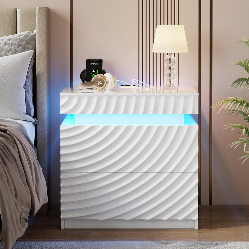 60cm W Manufactured Wood Bedside Table, White