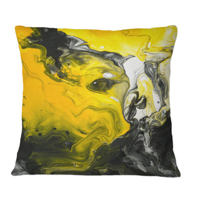 Marbré avec noir, blanc et jaune - Coussin décoratif imprimé moderne