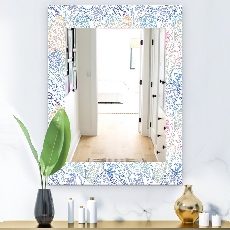 Miroir mural motif cachemire 6 mid-century, H 39,4 po x l 29,5 po