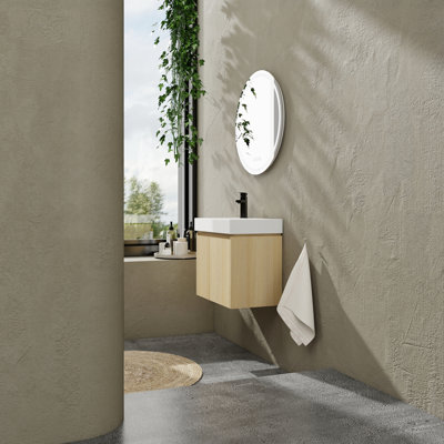 Meuble-lavabo 24 po avec lavabo en céramique, lavabo flottant mural, rangement en bois à double porte pour la salle de bain, meuble-lavabo en chêne 24 po, rangement élégant, rénovation élégante