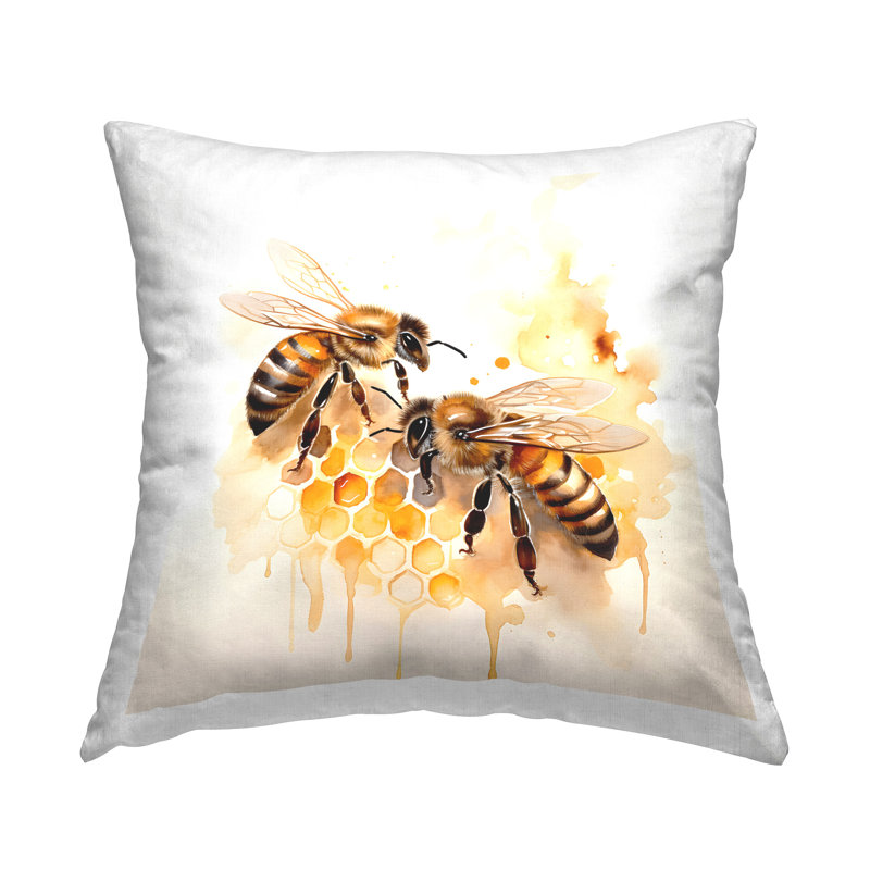 Coussin décoratif imprimé à motif d'abeilles par Petal Prints Design