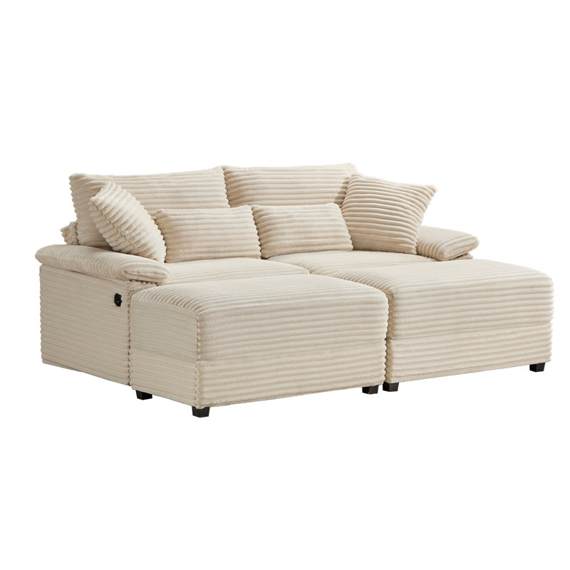 Ensemble de chaise longue double avec repose-pieds réversible, tissu velours côtelé doux, rangement, port USB, siège / table multifonctionnel