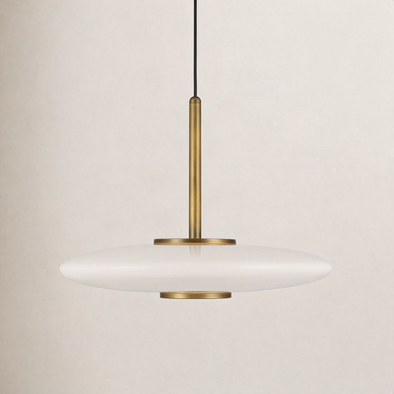 Harden 17-In Glass LED Pendant, Vintage Brass, Glossy Opal