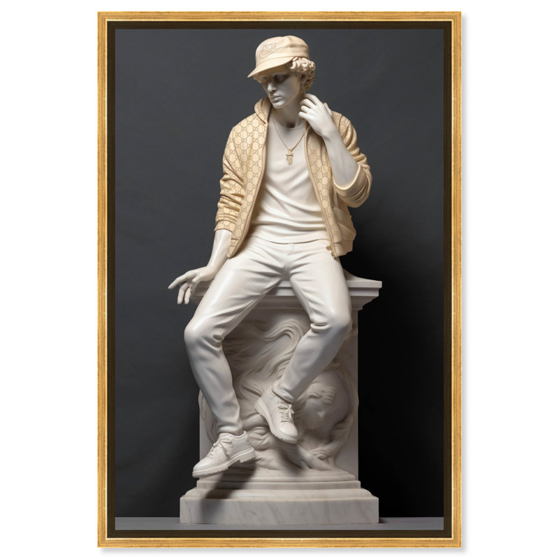 Classical Marble Street Statue II Urban Man Cave par Notoriart, Cadre doré, H 16 po x l 11 po